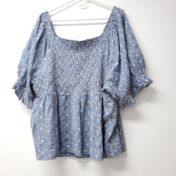 NWT Old Navy Womens Embroidered Smocked square neck Puff Sleeve Babydoll Top - Picture 4 of 10